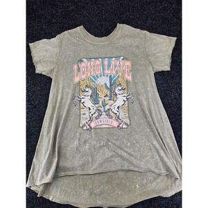 Zutter Long Live Cowgirls Graphic Tee Mineral Wash High Low Top Olive S/M